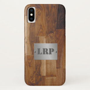 Wood and Metal Monogram Custom Personalise iPhone X Case