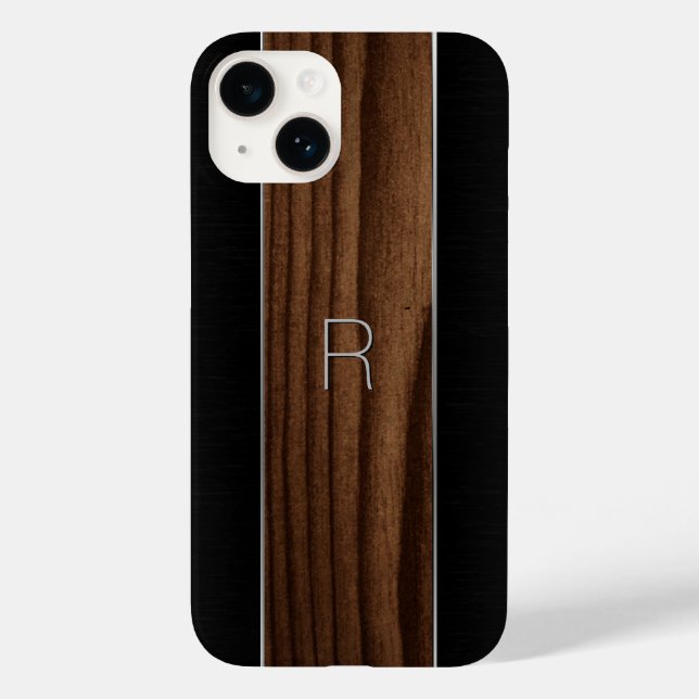 Wood and Metallic Look Monogrammed Case-Mate iPhone Case (Back)