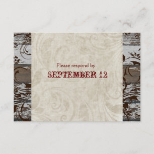 Wood and Parchment Swirl Brown RSVP with envelopes Card