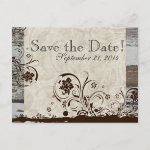 Wood and Parchment Swirl save the date Announcement Postcard