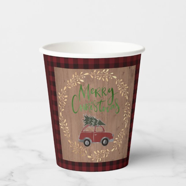 Wood and Plaid Christmas   Paper Cups (Front)