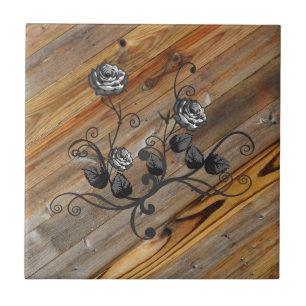 Wood And Roses Ceramic Tile