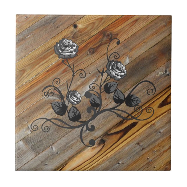 Wood And Roses Ceramic Tile (Front)