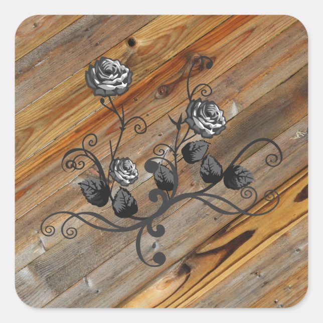 Wood And Roses Square Sticker (Front)