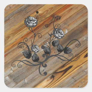 Wood And Roses Square Sticker