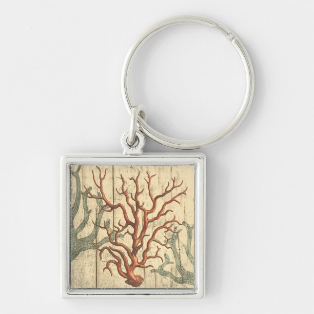 Wood and Small Coral Key Ring (Front)
