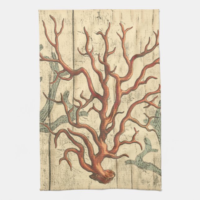 Wood and Small Coral Tea Towel (Vertical)