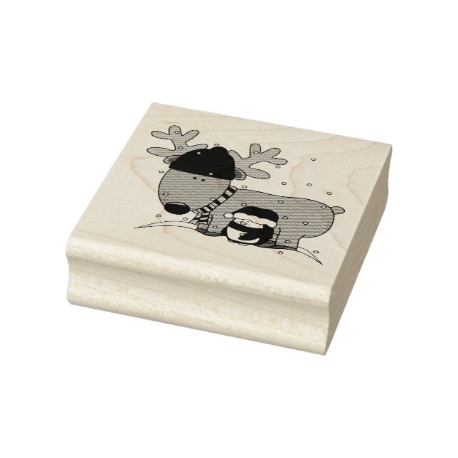 Wood Art Stamps/Rudolph and Penguin Rubber Stamp (Stamp)