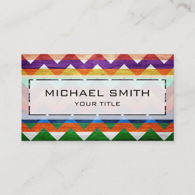 Wood aztec chevron pattern #7 business card (Front)