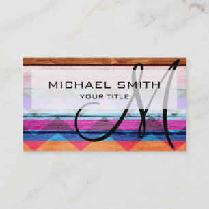 Wood aztec chevron pattern business card