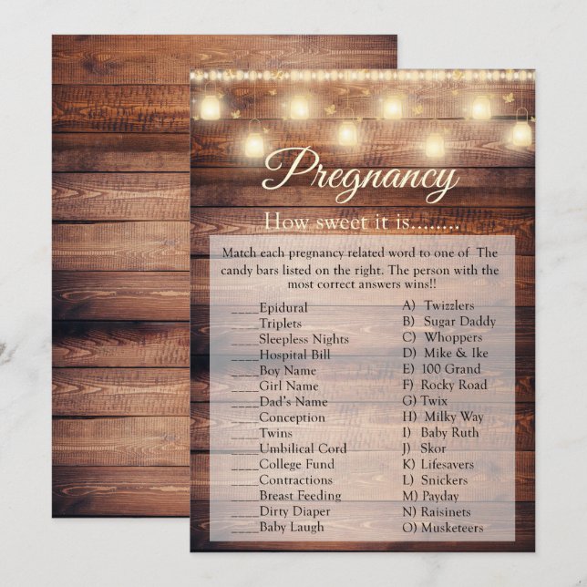 Wood Baby Boy Baby Shower Pregnancy Game Card (Front/Back)