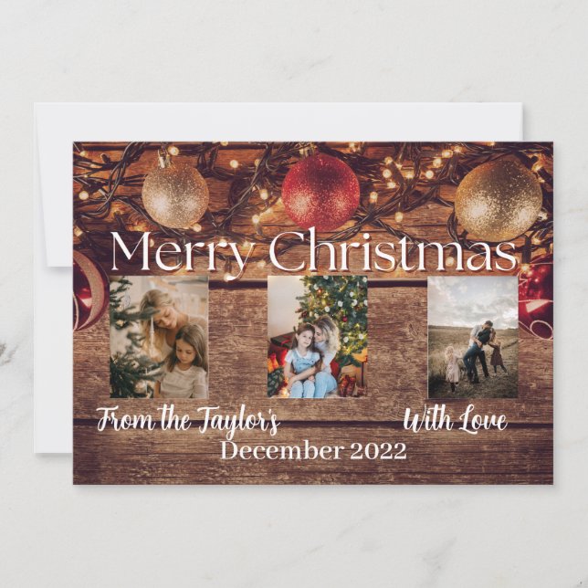 Wood Background Christmas Photo Card  (Front)