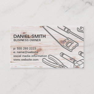 Wood Background Construction Tools Business Card