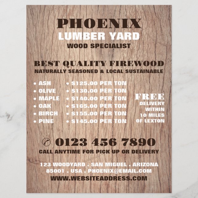 Wood Background, Lumber/Timber/Wood Yard Advert Flyer (Front)