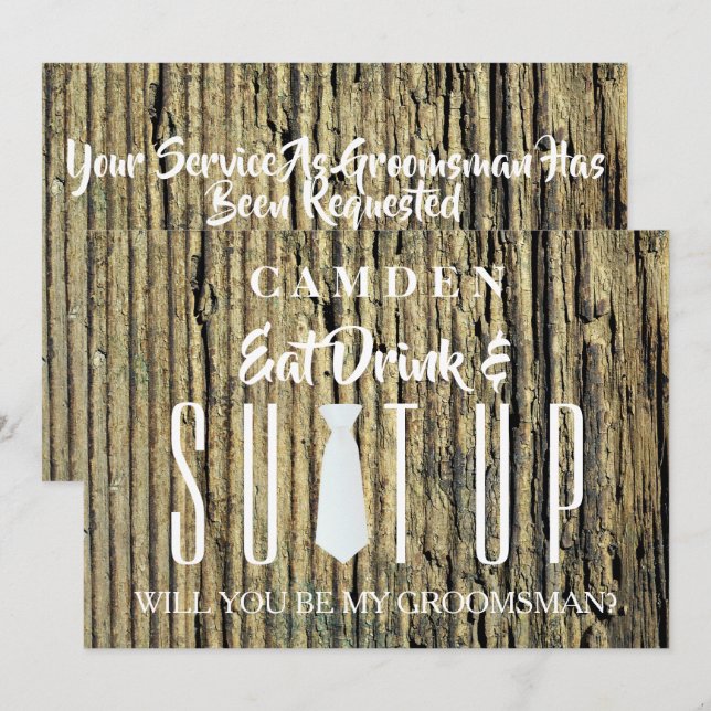 Wood Background Suitup Will you be my groomsman Invitation (Front/Back)