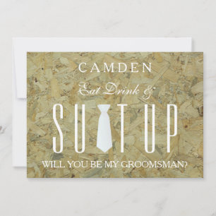 Wood Background Suitup Will you be my groomsman Invitation
