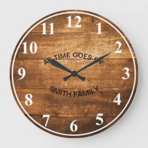 Wood Background with vertical Standard Numbers Large Clock