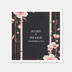 Wood Bamboo Pink Sakura Cherry Blossom Wedding Napkin