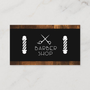 Wood Barber Pole and Scissors Business Card