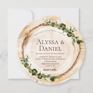 Wood Bark Green Foliage Unique Rustic Wedding Invitation