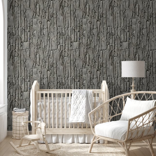 Wood bark grey white rugged cement look pattern wallpaper (Kids)