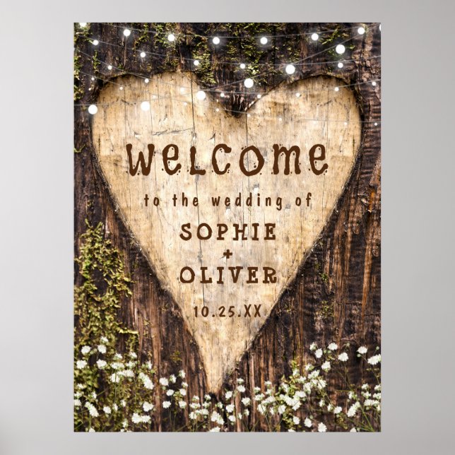 Wood Bark Heart Country Rustic WELCOME Wedding Poster (Front)