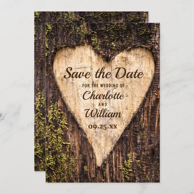 Wood Bark Heart Rustic Wedding Save The Date (Front/Back)