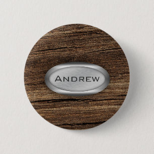 Wood Bark Texture Pattern Metallic Nameplate 6 Cm Round Badge