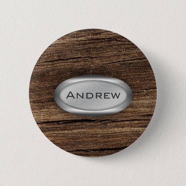Wood Bark Texture Pattern Metallic Nameplate 6 Cm Round Badge (Front)