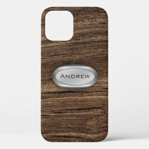Wood Bark Texture Pattern Metallic Nameplate iPhone 12 Case