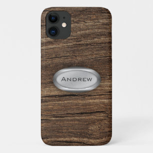 Wood Bark Texture Pattern Metallic Nameplate iPhone 11 Case