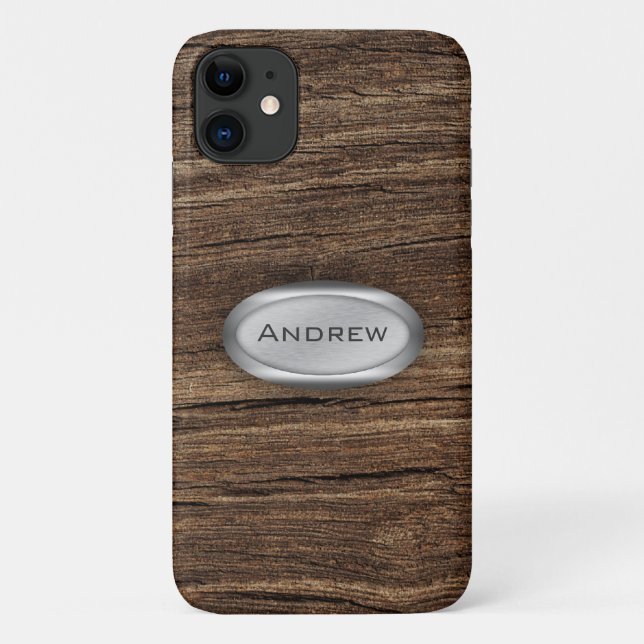 Wood Bark Texture Pattern Metallic Nameplate Case-Mate iPhone Case (Back)
