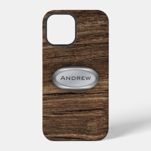 Wood Bark Texture Pattern Metallic Nameplate iPhone 12 Case