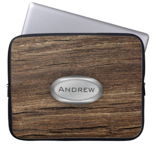 Wood Bark Texture Pattern Metallic Nameplate Laptop Sleeve