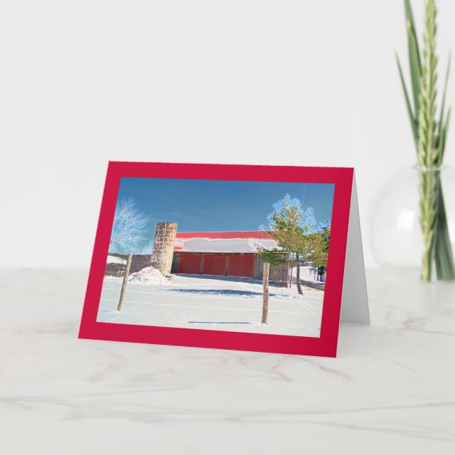 Wood barn, red doors, silo & fence card (Front)
