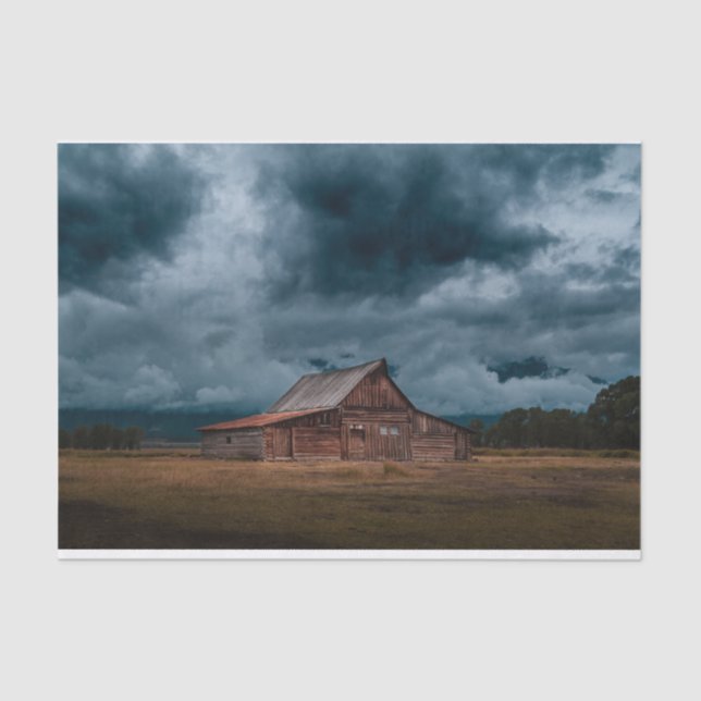 Wood Barn Standing Guard Against Storm Tissue Paper (Front)