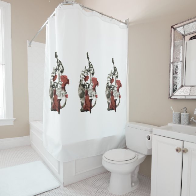 Wood bass player shower curtain (In Situ)