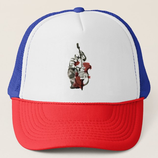Wood bass player trucker hat (Front)