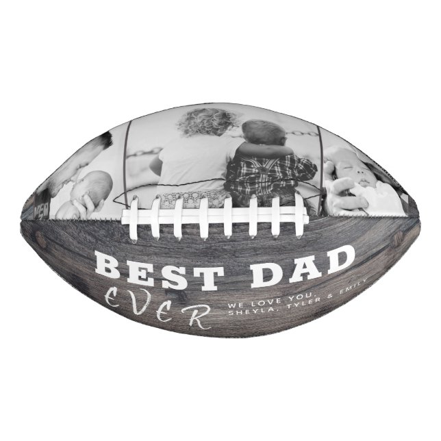  Wood Best Dad Father`s Day 3 Photo Collage Football (Front)