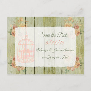 = Wood Birdcage Wedding Save the Date Postcard
