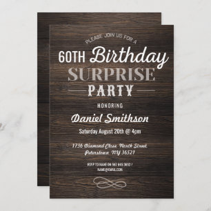 Wood Birthday Surprise Rustic Mens Womens Invite