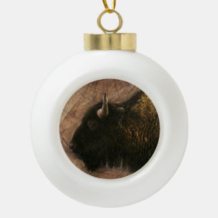 Wood Bison Buffalo Ceramic Ball Christmas Ornament