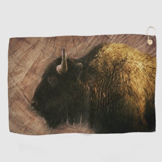 Wood Bison Buffalo Golf Towel (Horizontal)