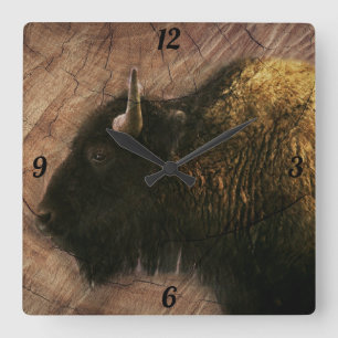 Wood Bison Buffalo Square Wall Clock