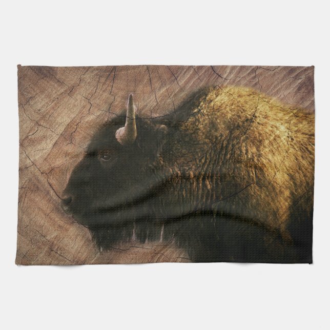 Wood Bison Buffalo Tea Towel (Horizontal)