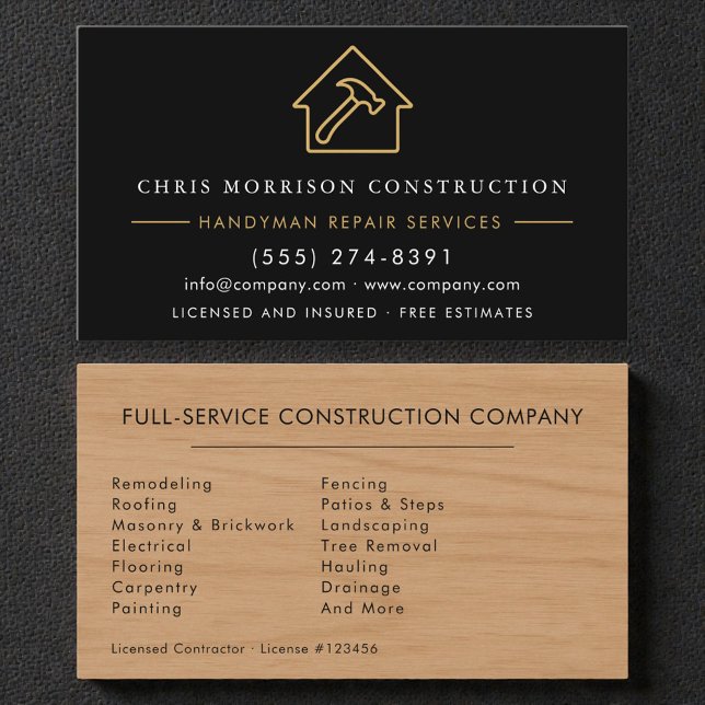 Wood Black Gold Handyman Business Card (Creator Uploaded)