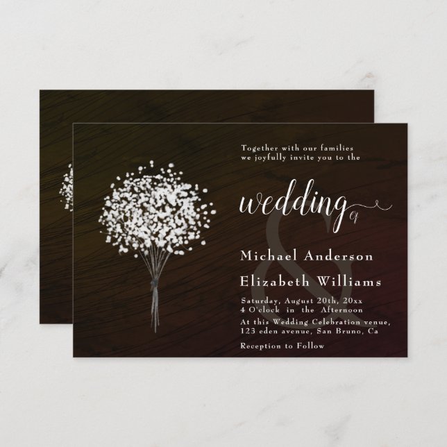 Wood Black & White |Romantic Calligraphy wedding I Invitation (Front/Back)
