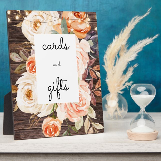 Wood Blush Floral Cards & Gifts Sign Easel Plaque (Side)
