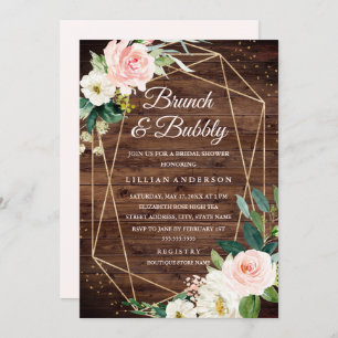 Wood Blush Floral Geometric Brunch And Bubbly Invitation