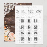 Wood Blush Peach Floral Save the Date Word Search